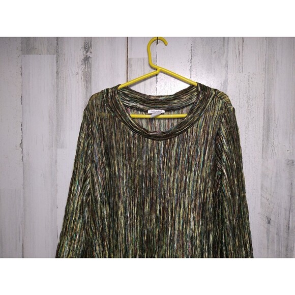 Vejaiz Designs Women’s Large Boat Neck 3/4 Sleeve Green Ripple Knit Top Art - Picture 3 of 7